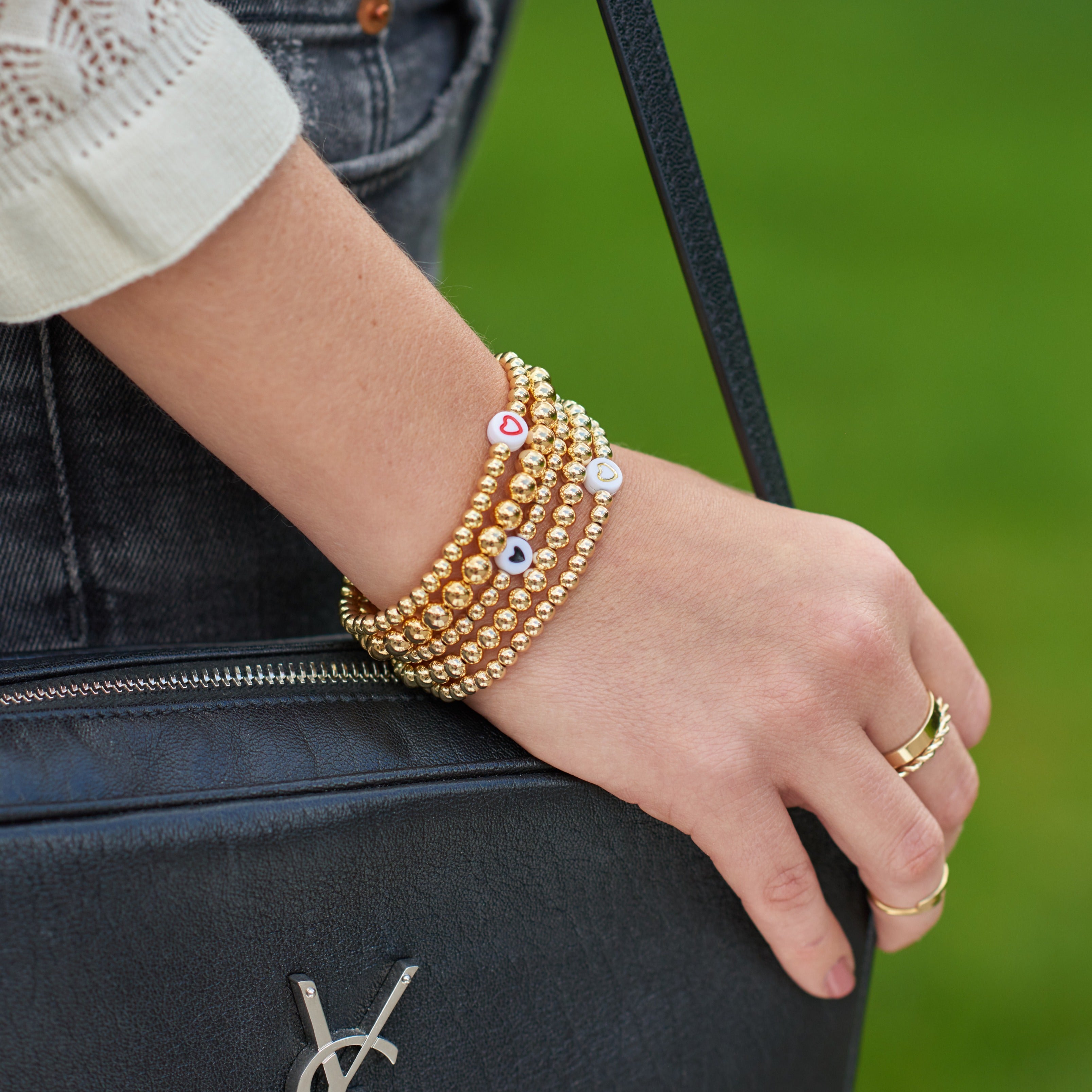 Gold Ball Black Heart Bracelet