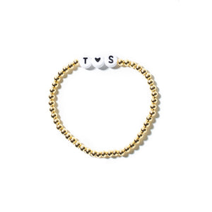 Gold Bracelet with Personalized Black Letter Beads