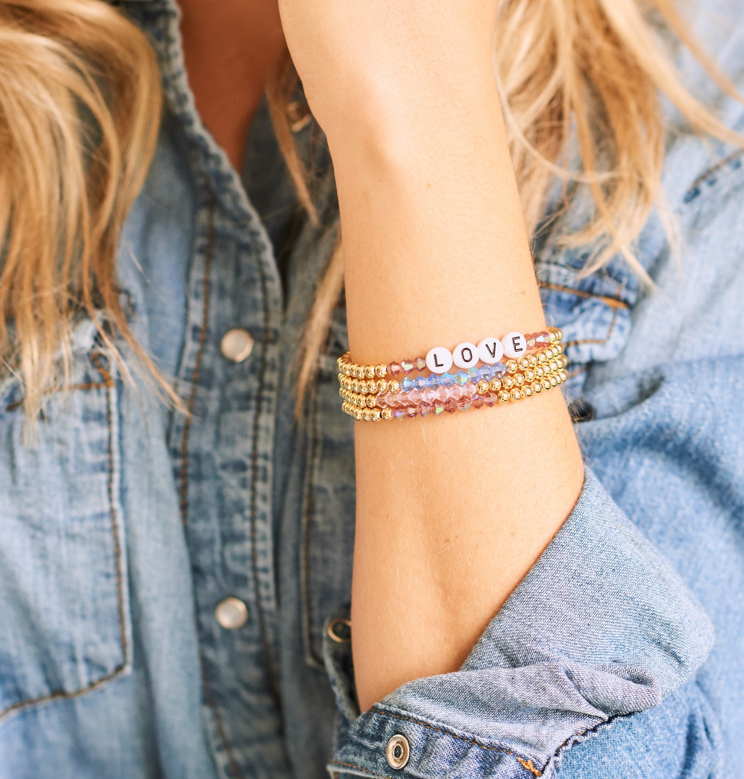 Custom Gold and Pink Crystal Bracelet