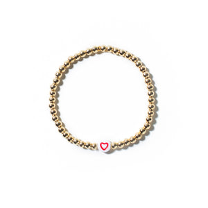 Gold Ball Red Heart Bracelet