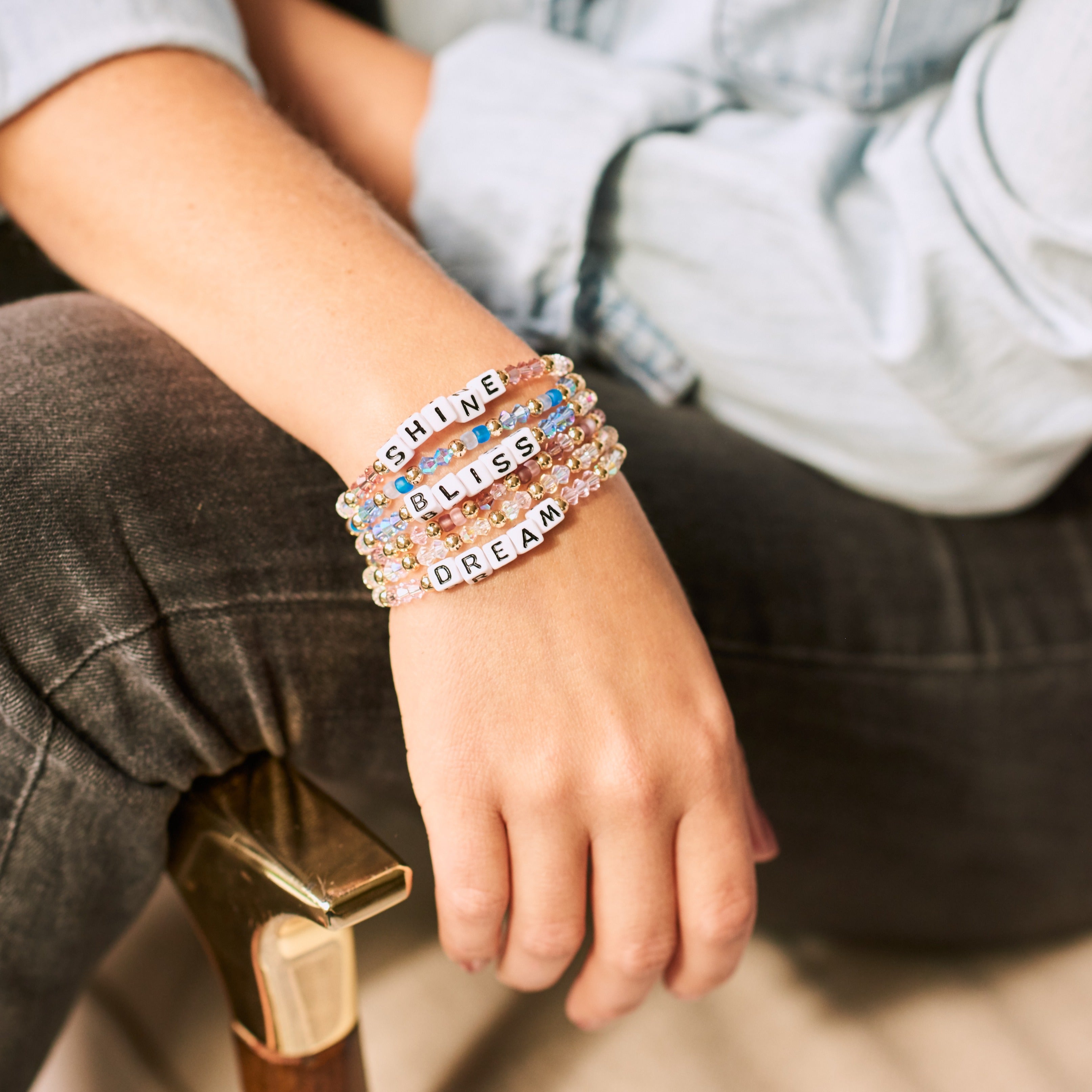 Custom Pink Crystal Bracelet with Square Letters